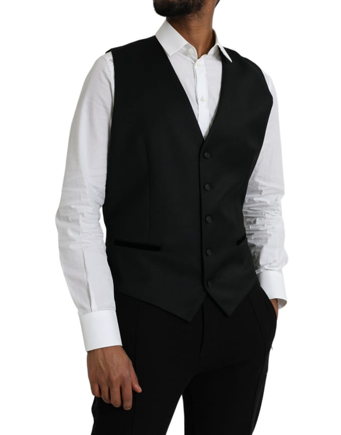 Zwart Wol Vest Klassieke Pasvorm