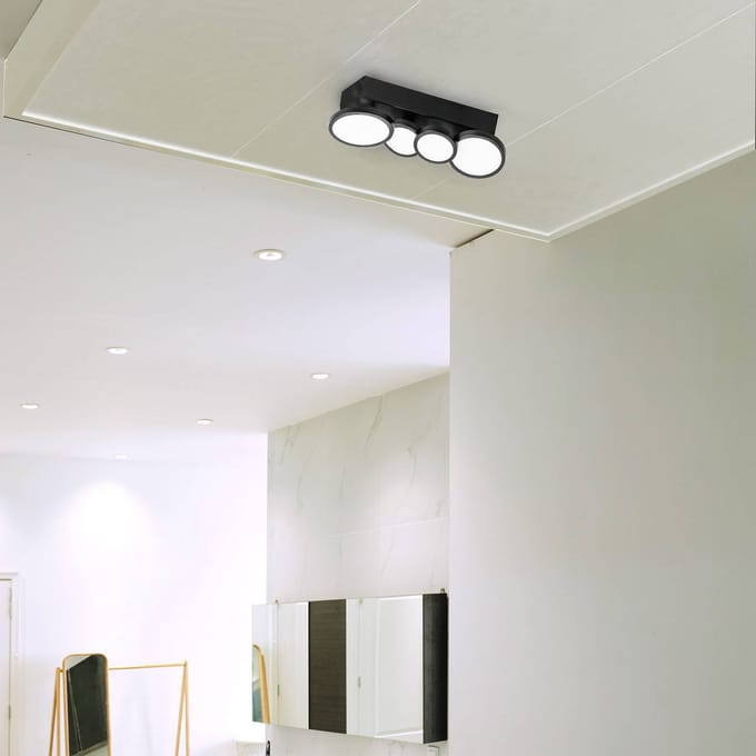 LIGHTME LED plafondlamp Aqua GU10 4-lamps zwart