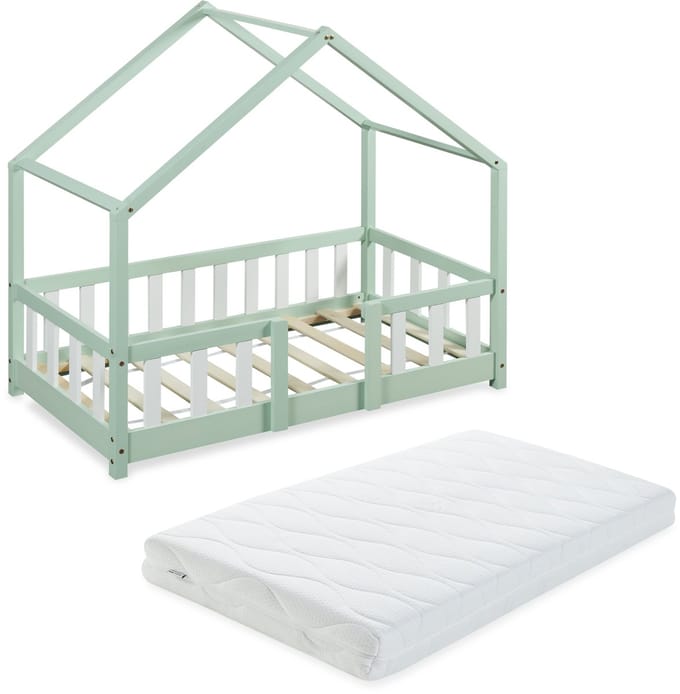 Kinderbed Treviolo met uitvalbeveiliging en matras 70x140 mint en wit [en.casa]