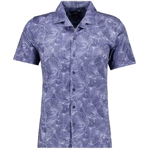Ragman Overhemd Soft Knit Subtle Abstract Leaves Pattern Night Blue / male