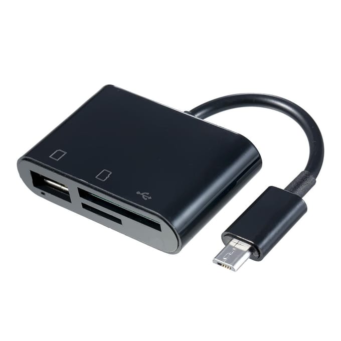 3-in-1 micro-USB naar USB2.0+SD+TF-adapter Micro USB OTG naar USB2.0-adapter SD TF Micro SD-kaartlezer zwart