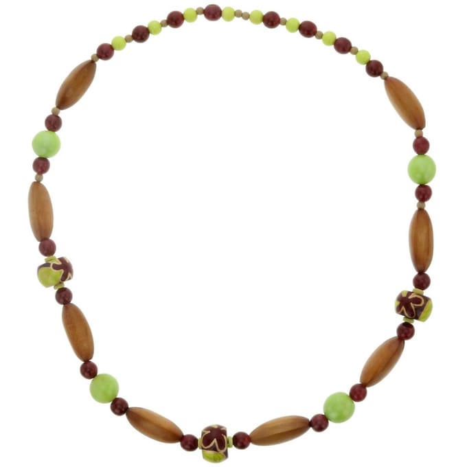 Behave - Houten Ketting Rood Bruin Groen - 90 cm