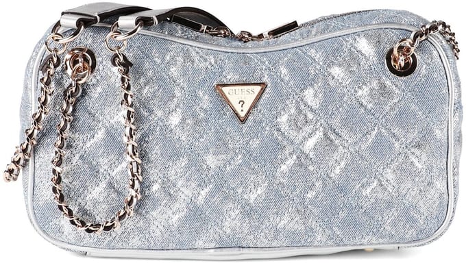 GUESS schoudertas Giully II Shoulder Satchel Metallic Denim blauw