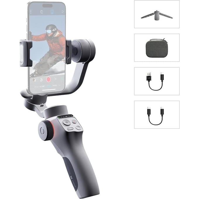 FUNSNAP Capture 5 3-assige stabilisator Gimbal-stabilisator met LCD-scherm voor smartphone 450 g / 0,99 lbs without AI Active Tracker Module zwart