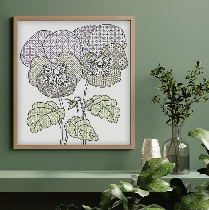 Bothy Threads Eleanor Friston Blackwork Pansies borduren (pakket) XBW9