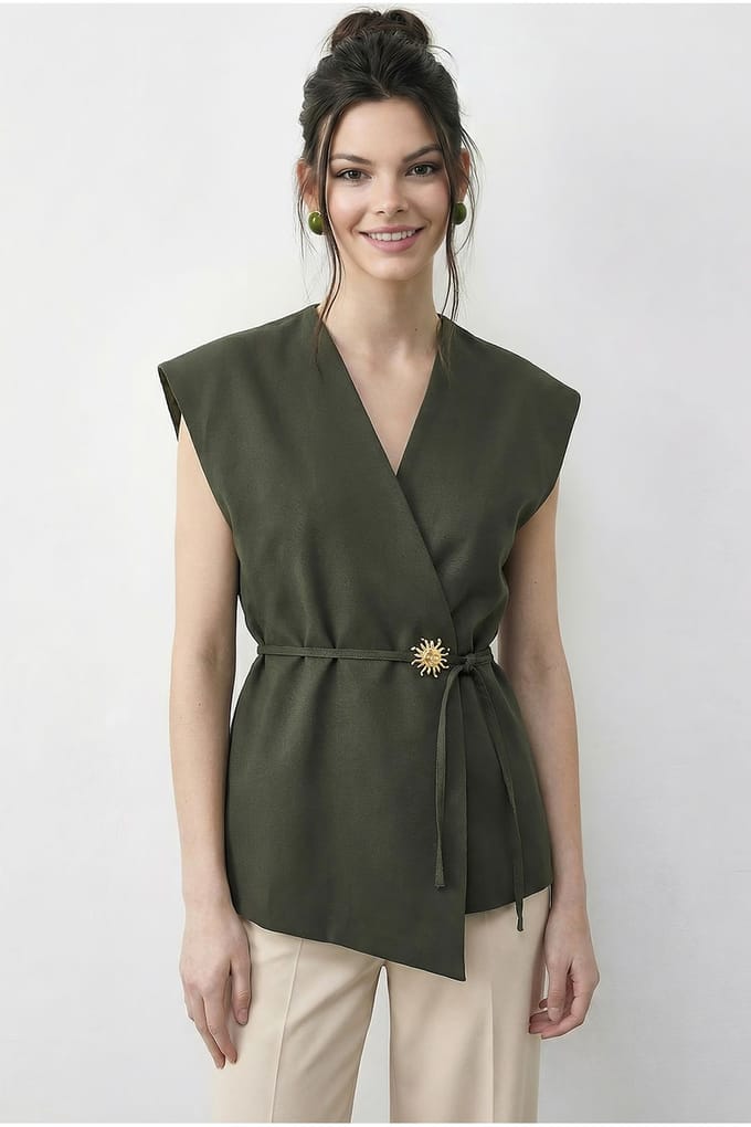 Gestrikte V-hals Crêpe Gilet
