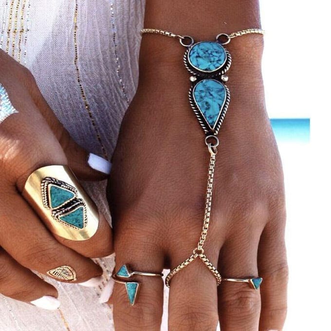 Retro Metal Etnische Turquoise Vingerarmbanden, Accessoires gray