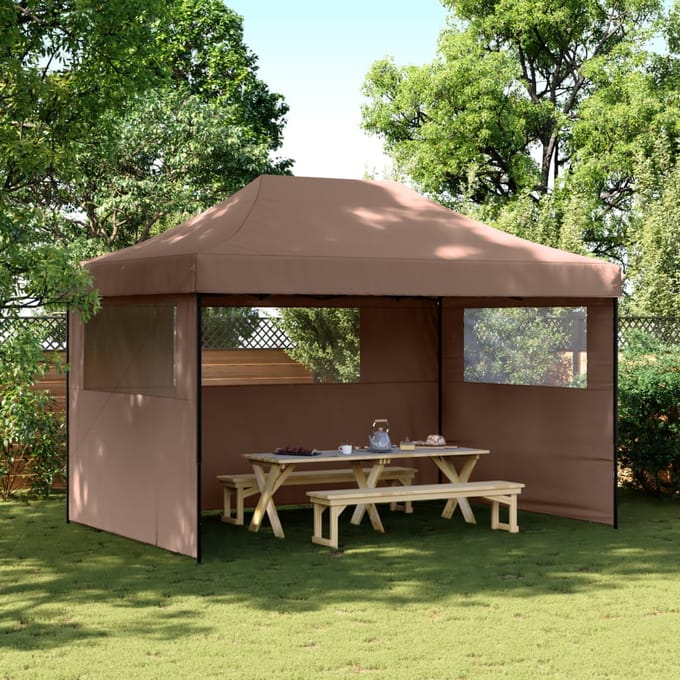 vidaXL - Partytent - inklapbaar - pop-up - met - 3 - zijwanden - bruin