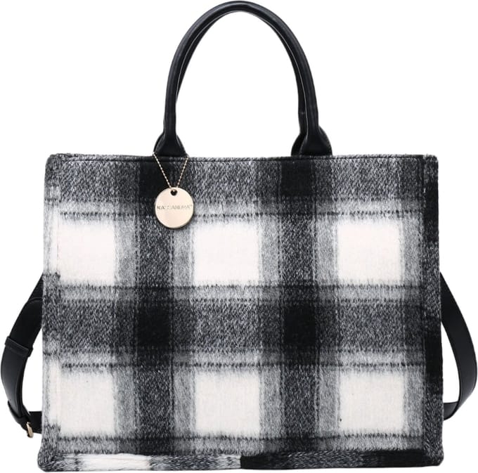 Kassandra & Co - handtas/shopper - check print - brushed - zwart