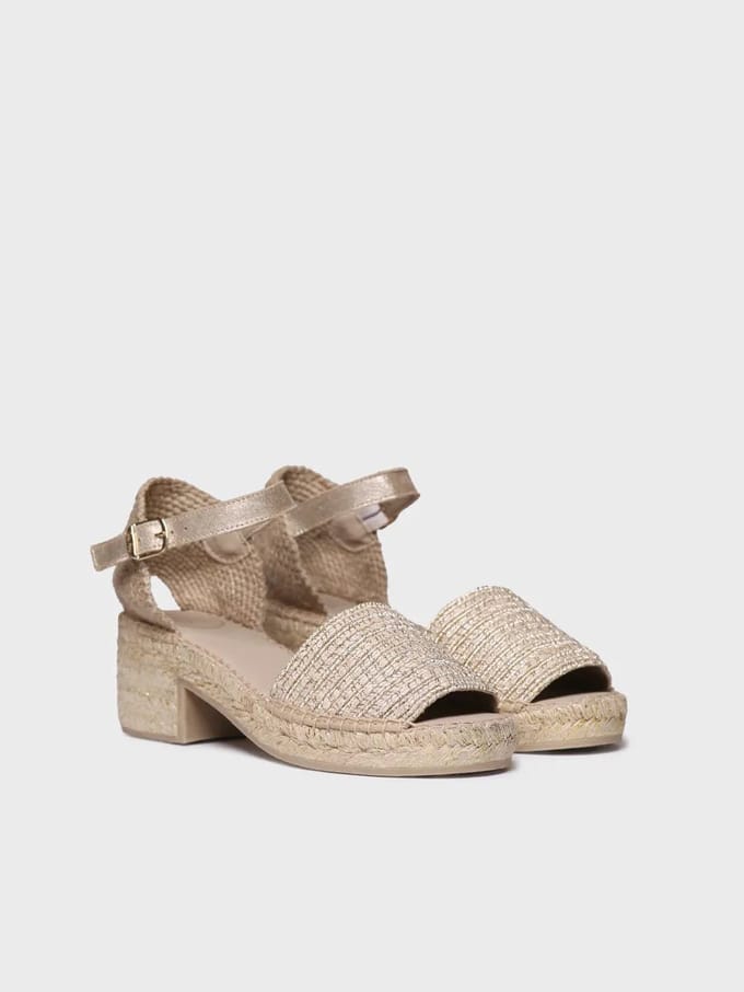 Dames espadrilles met lage hak van metallic stof | DINA-RL