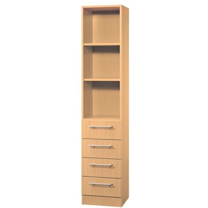 Combi-boekenkast, 5 OH, 3 open vakken + 4 laden, B 406 x D 420 x H 2004 mm, beukendecor
