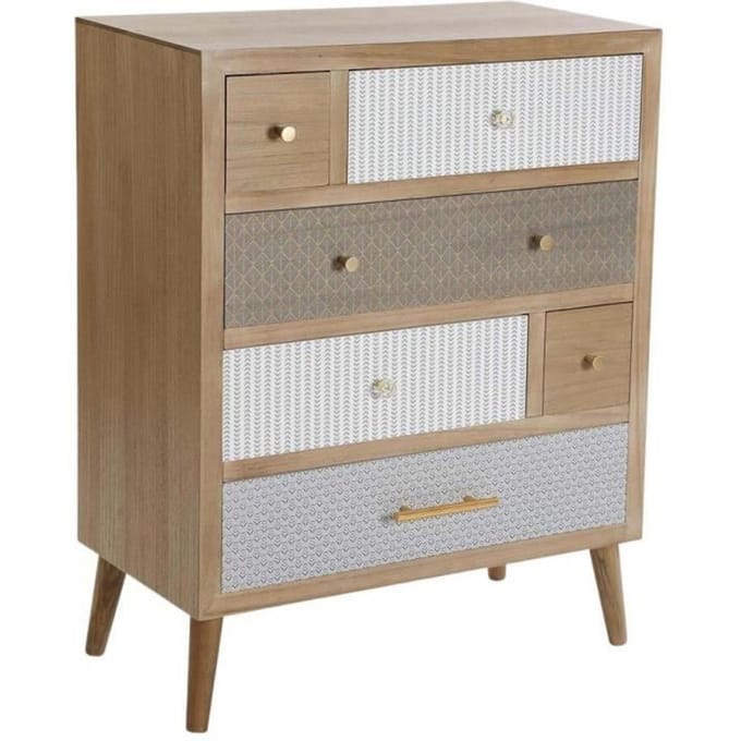 Commode - VERSA - Kapua - 6 lades - Hout - Grijs, wit en bruin