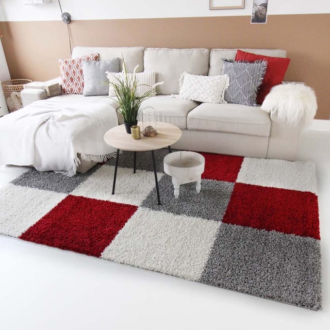 Hoogpolige loper - Trend Cube rood 80x250