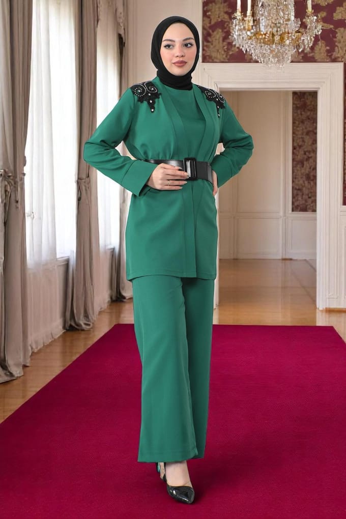 Kant Detailed Jumpsuit Pak Smaragdgroen