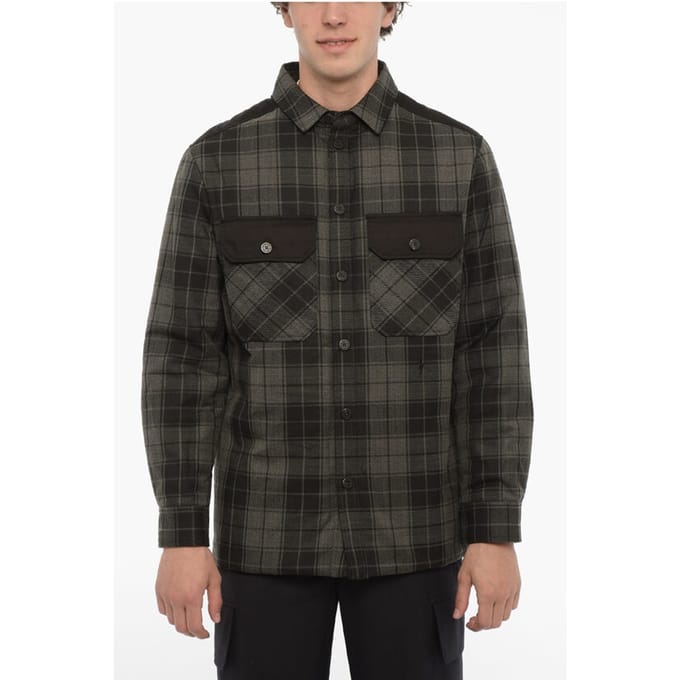 Geruit gewatteerd overshirt met dubbele borstzak in Nero, Grigio
