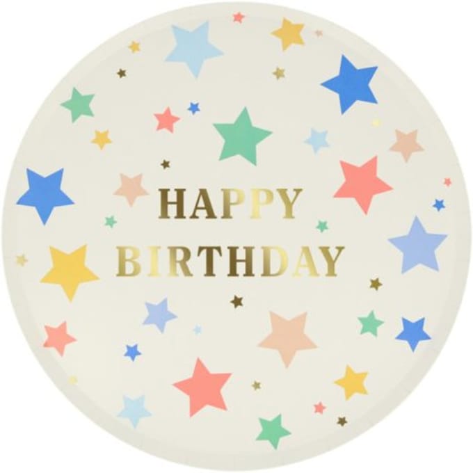 Meri meri - bordjes papier groot à 8 stuks, happy birthday