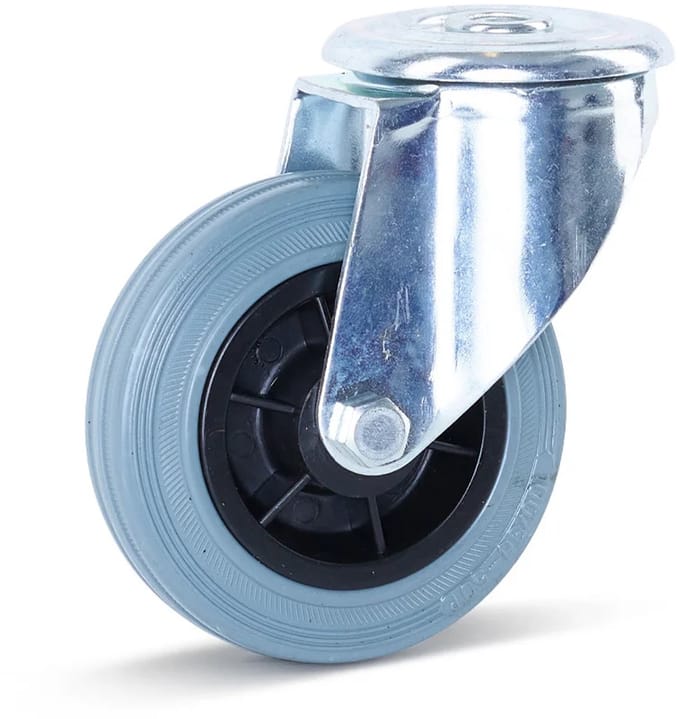 Grijs rubber zwenkwiel met centraal gat - 100mm - 75kg - Streeploos
