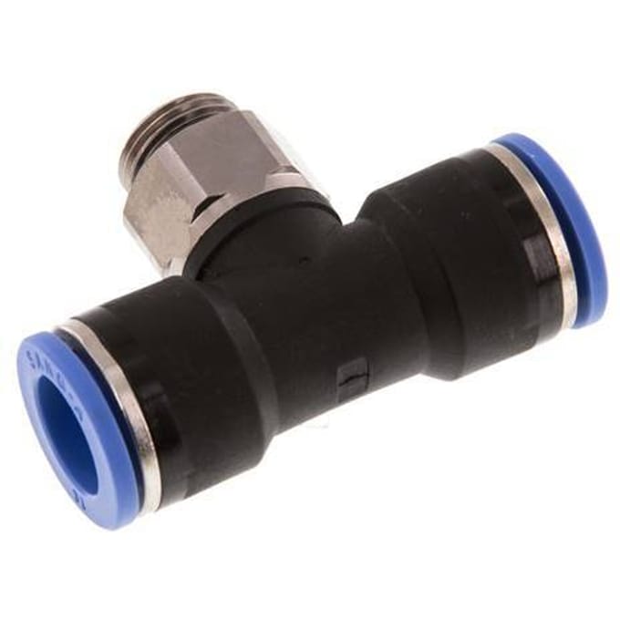 14mm x G3/8'' inline T-stuk Messing/PA 66 Insteekfitting Buitendraad Draaibaar NBR