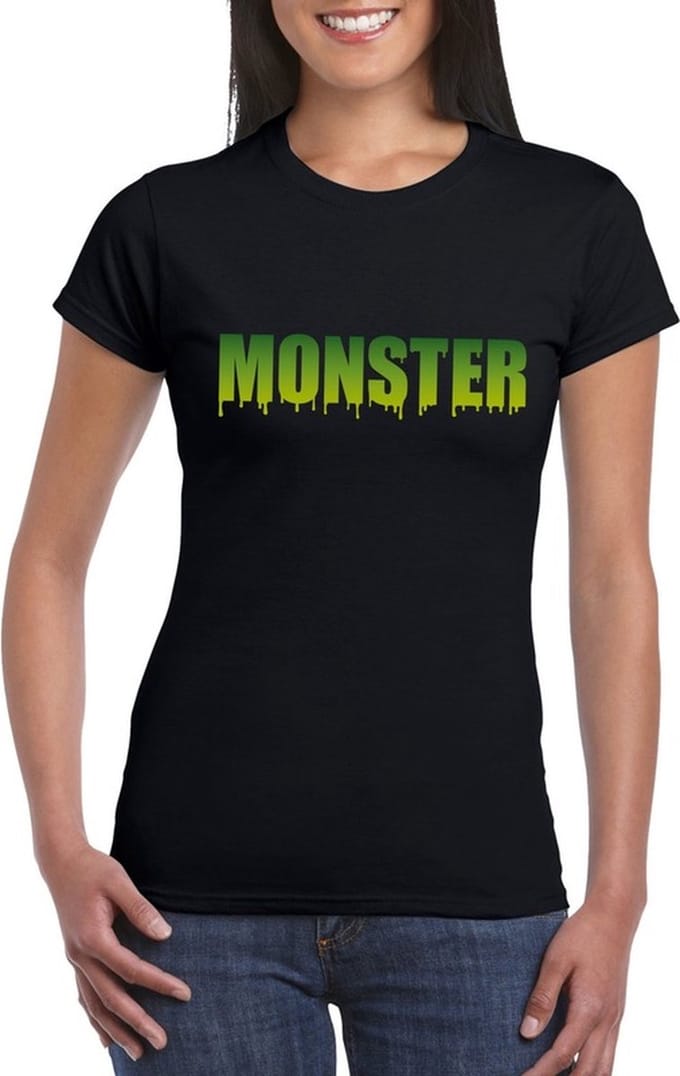 Halloween monster tekst t-shirt zwart dames - Halloween kostuum M