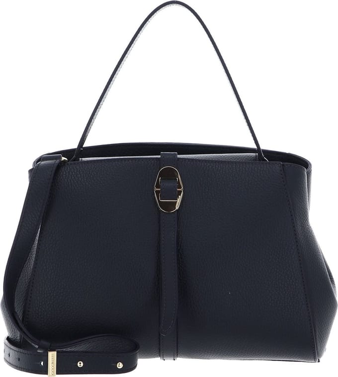 COCCINELLE Leren Handtas Schoudertas Chara Handbag Grained Leather Midnight Blue Donkerblauw