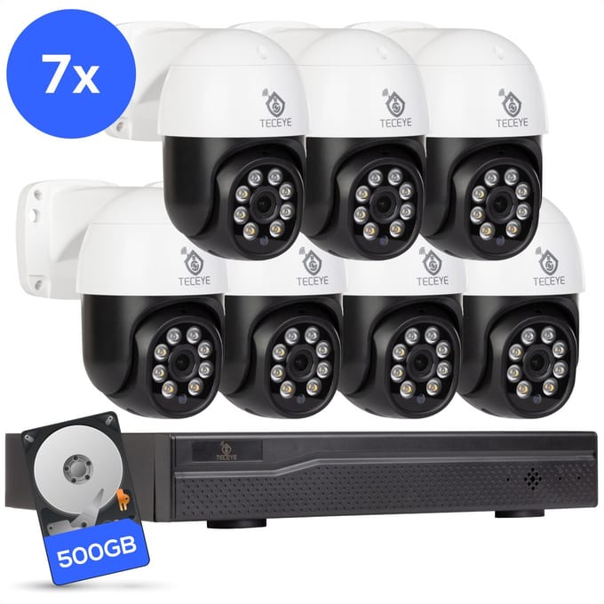 Teceye Compleet Camera Beveiliging Set met 7x PTZ POE Camera - Beveiligingscamera - Beveiligingscamera binnen - Beveiligingscamera buiten - CCTV Camera systeem - Beveiligingscamera set - Bewakingscamera set