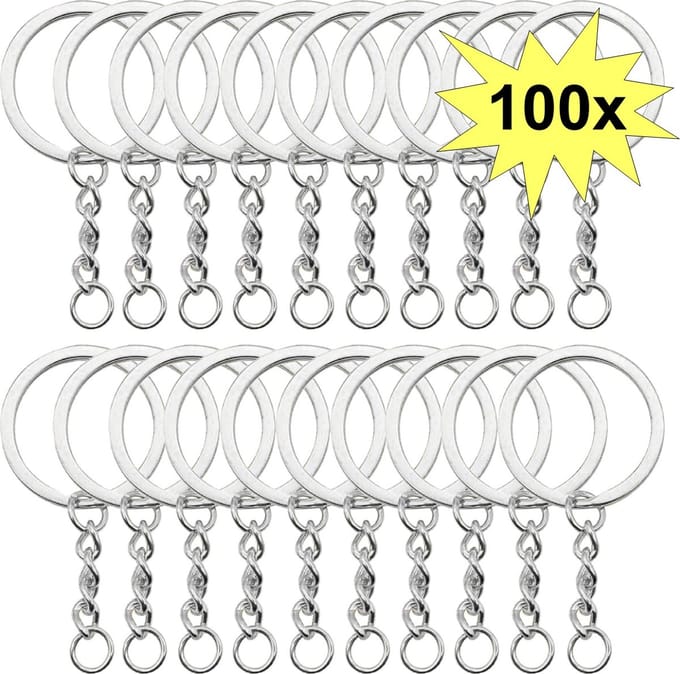Fako Bijoux - Sleutelringen Met Ketting - Sleutelhanger Ringen - Splitringen Met Ketting - RVS - Plat - 30 mm - 100 Stuks