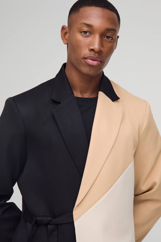 Slim Fit Wrap Panel Blazer | Black | Size 50