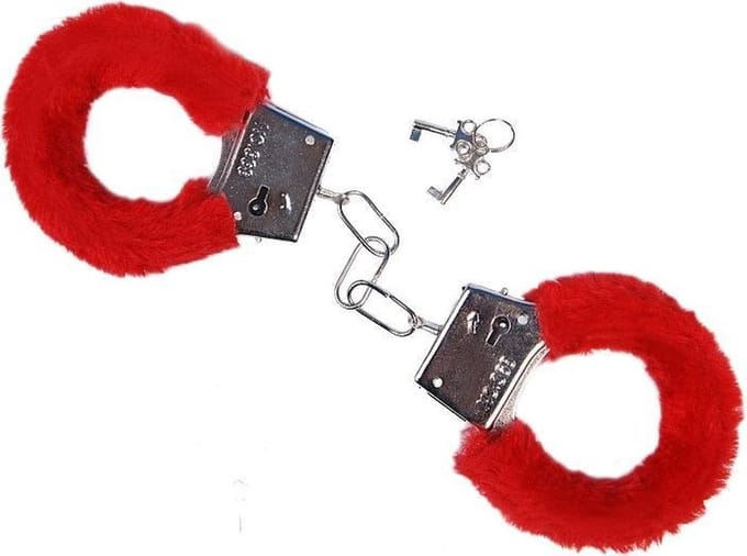 Metalen handboeien met rode imitatie bont (incl. 2 sleutels)