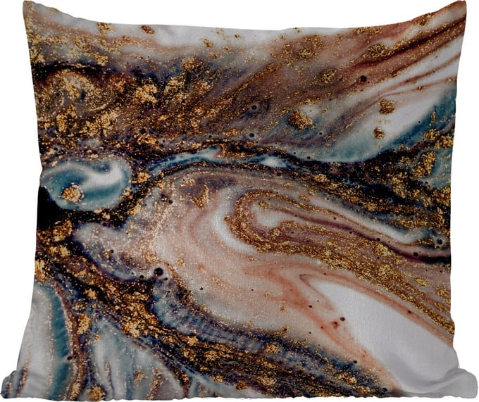 Sierkussen Buiten - Marmerlook - Goud - Zwart - Glitter - Chic - 60x60 cm - Weerbestendig
