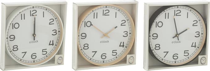 J-Line klok Rond - kunststof - beige/wit/zwart - large - 3 stuks - Ø 40 cm