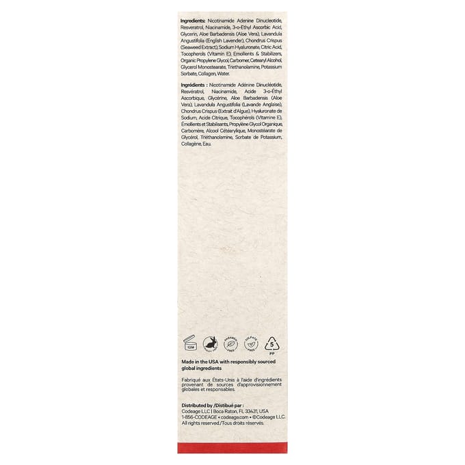 Codeage, Maison Rouge, NAD+ gezichtsserum, navulling, 50 ml (1,7 fl oz) white