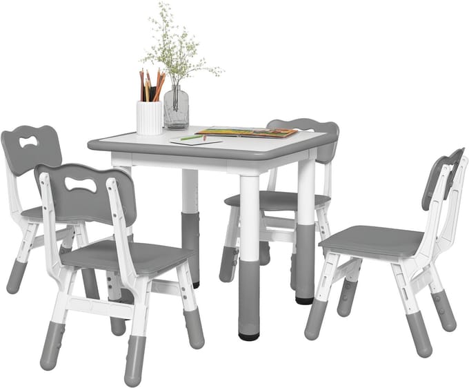 AIYAPLAY-Kindertafel en stoelenset-60x60x58cm-MDF-Grijs