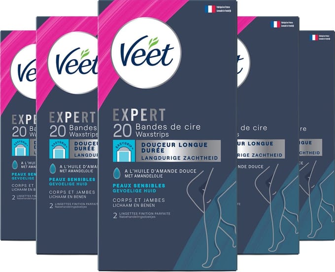 Veet - Expert - Koude Wasstrips - Benen (Sensitive) 20st - 5 Stuks - Voordeelverpakking