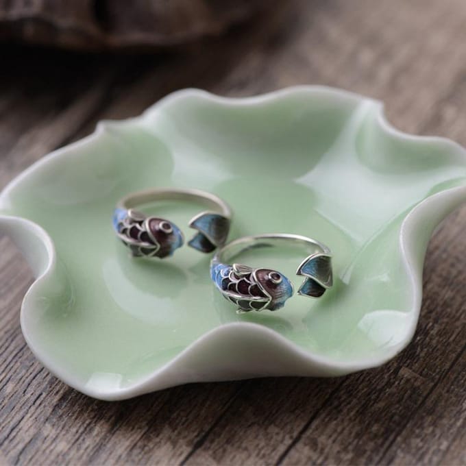 Eenvoudige Temperament Koi Ring, Emaille Creatief Ontwerp Verstelbare Ring, Dames Witte Gelukbrengende Sieraden resizable
