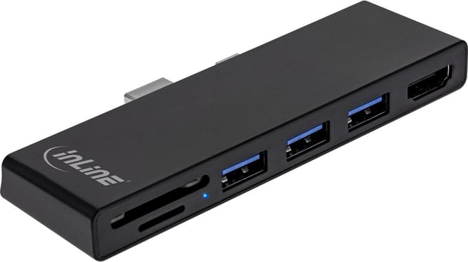 InLine® MultiHub, Surface Pro 4/5/6, 3x USB-A 3.2 female, HDMI 4K, kaartlezer