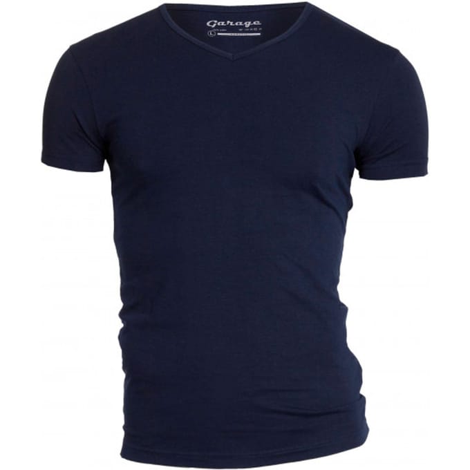 Garage 202 - Bodyfit T-shirt V-hals korte mouw navy L 95% katoen 5% elastan