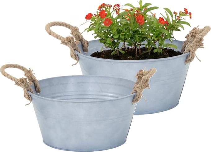 Mega Collections Teil/plantenpot/bloempot Old Rope - 2x - zink - zilver - D30 X H14 cm