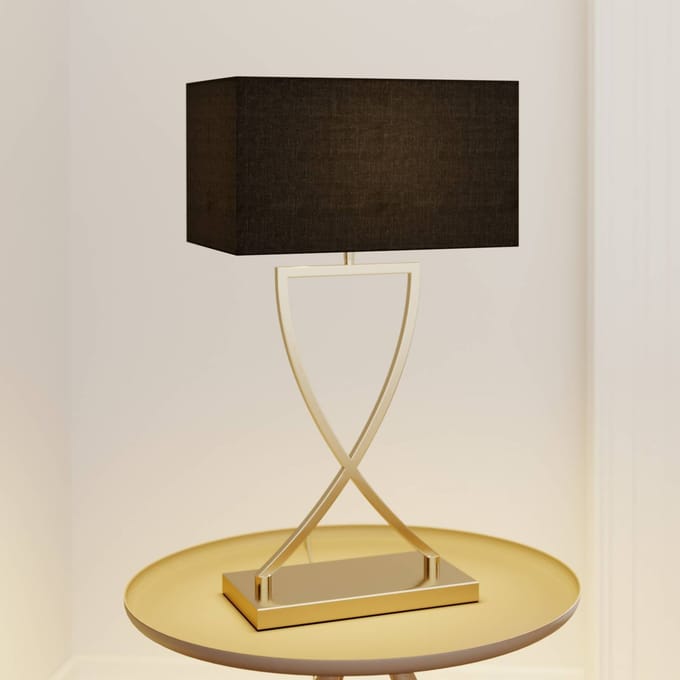 Lucande - Tafellamp - 1licht - Metaal, stof - H: 66 cm - E27 - messing, zwart