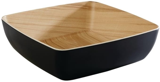 Melamine schaal "frida", 25x25xh7,5 cm, zwart en hout-look