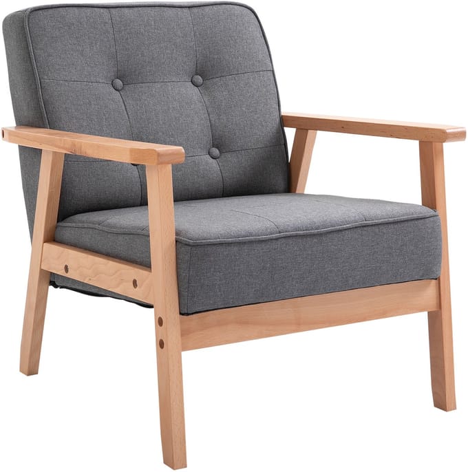 HOMCOM-Einzelsofa-Gummiholz, Leinen, Schaumstoff-B64,5 x T70 x H74 cm-Grau
