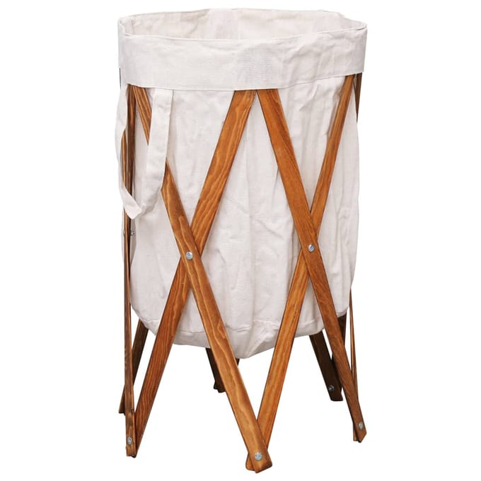 vidaXL - Wasmand - inklapbaar - hout - en - stof - crème