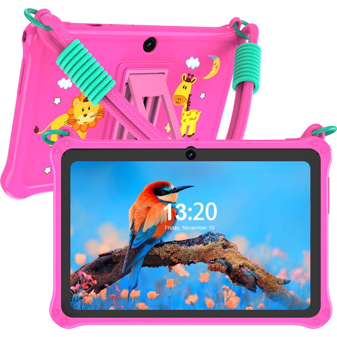 PRITOM Kindertablet 7 inch Android 13 4 GB (2 + 2 uitbreidbaar) RAM 32 GB ROM WiFi Bluetooth Leersoftware Geïnstalleerd met draagkoord Blue