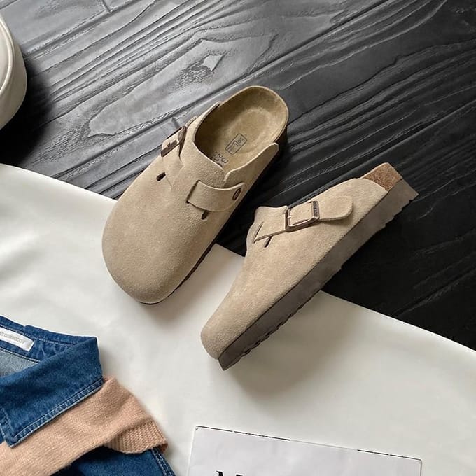 Mode Dames Suède Pantoffels Wedges Hak Kurk Muiltjes Platform Klomp Antislip Zool Gesp Buiten Thuis Schoenen 36 gray
