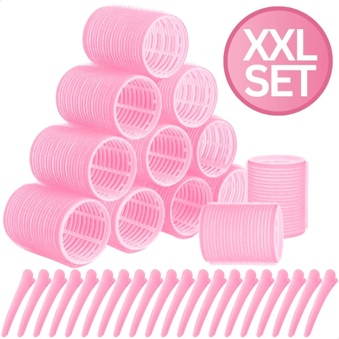 RENALUX - Haarrollers XXL Set - Krulspelden - Heatless Curls - Haar Rollers Zelfklevend - Kleefrollers - Haarrollers Groot voor krullen - Krullen zonder Hitte - Roze - XXL Set