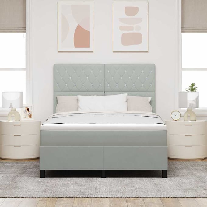 vidaXL - Boxspring - bed - met - matras - Lichtgrijs - 140 - x - 190 - cm - Fluweel