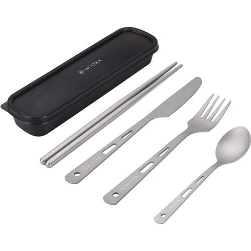 Maxcook set van 5 stuks zuiver titanium draagbaar tafelgerei (mes, vork, lepel en eetstokjes) MCCU7399