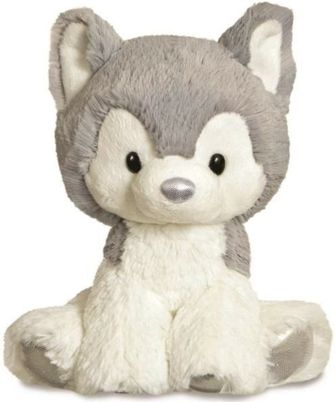 Aurora pluche knuffeldier husky hond - grijs/wit - 20 cm - honden thema speelgoed