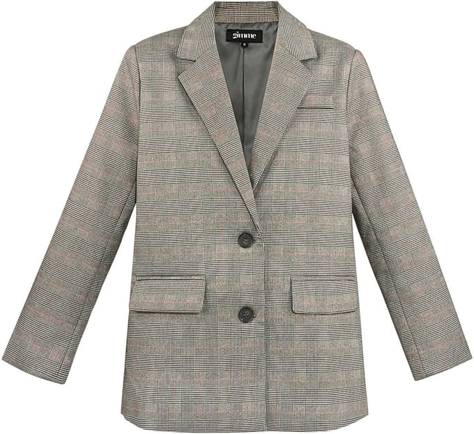 Verfijnd Polyestervezel Vrouwen Blazer met Klassieke Ruitprint - Beige - Maat S