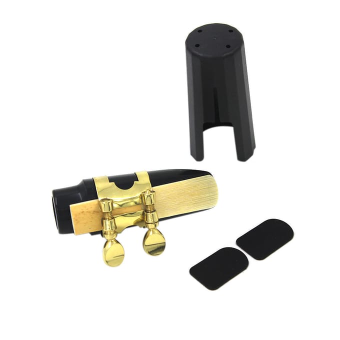 Sopraansax Saxofoonmondstuk Kunststof met dop Metalen gesp Riet Mondstuk Patches Pads Kussens black
