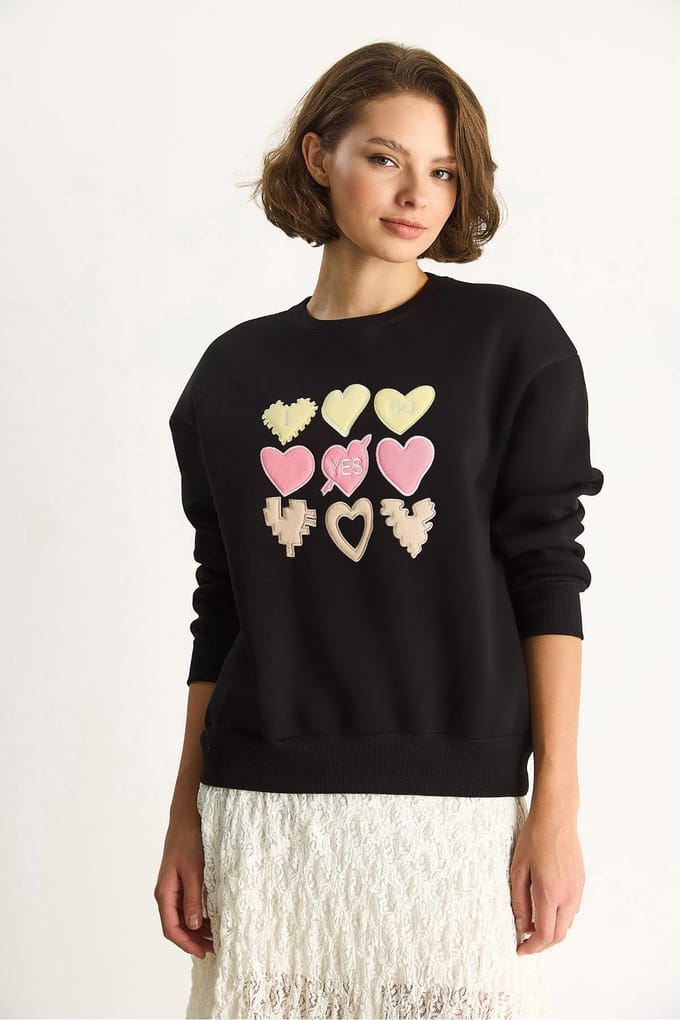 Hart Patch Applicatie Ontspannen Pasvorm Crewneck Sweatshirt
